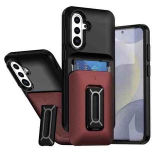 For Samsung Galaxy S24 FE 5G Sliding Card Holder Integrated Phone Case with Kickstand(Black Red)
