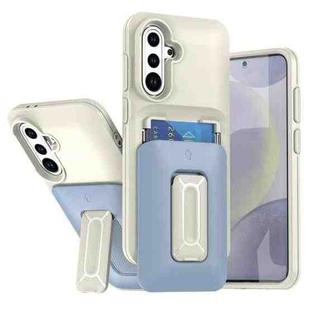 For Samsung Galaxy S25 / S24 5G Sliding Card Holder Integrated Phone Case with Kickstand(Beige Blue)