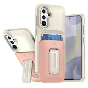 For Samsung Galaxy S25 / S24 5G Sliding Card Holder Integrated Phone Case with Kickstand(Beige Pink)