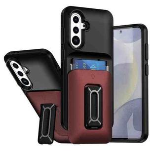 For Samsung Galaxy S25 / S24 5G Sliding Card Holder Integrated Phone Case with Kickstand(Black Red)