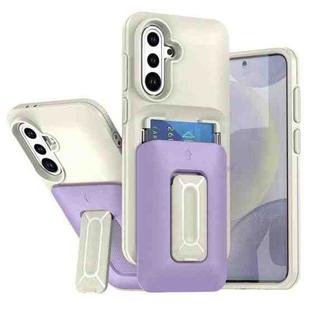For Samsung Galaxy S25+ / S24+ 5G Sliding Card Holder Integrated Phone Case with Kickstand(Beige Purple)