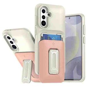 For Samsung Galaxy S25+ / S24+ 5G Sliding Card Holder Integrated Phone Case with Kickstand(Beige Pink)