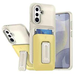 For Samsung Galaxy A36 / A56 5G Sliding Card Holder Integrated Phone Case with Kickstand(Beige Yellow)