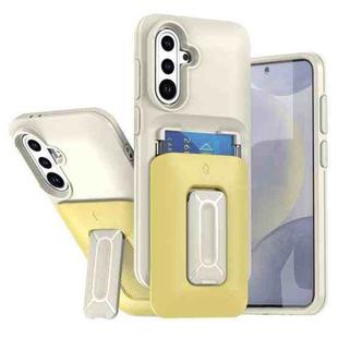 For Samsung Galaxy A55 5G Sliding Card Holder Integrated Phone Case with Kickstand(Beige Yellow)