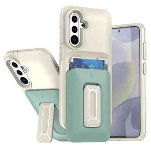 For Samsung Galaxy A55 5G Sliding Card Holder Integrated Phone Case with Kickstand(Beige Green)