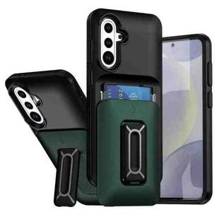 For Samsung Galaxy A55 5G Sliding Card Holder Integrated Phone Case with Kickstand(Black Green)