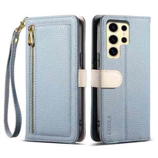 For Samsung Galaxy S23 Ultra 5G ESEBLE E11 Colorful Litchi Pattern Zipper Wallet Leather Phone Case(Sky Blue)
