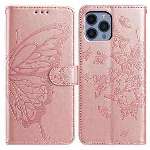 For iPhone 12 Pro Max Butterfly Flutter Pattern Embossed Leather Phone Case(Rose Gold)