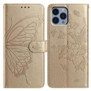 For iPhone 12 Pro Max Butterfly Flutter Pattern Embossed Leather Phone Case(Gold)