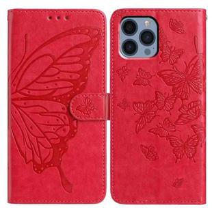 For iPhone 12 Pro Max Butterfly Flutter Pattern Embossed Leather Phone Case(Red)