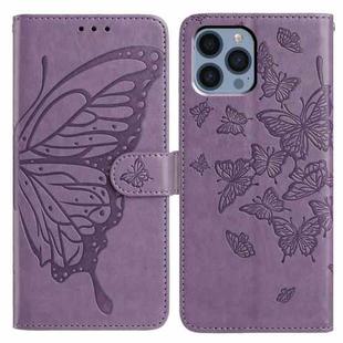 For iPhone 12 Pro Max Butterfly Flutter Pattern Embossed Leather Phone Case(Purple)