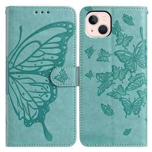 For iPhone 13 Butterfly Flutter Pattern Embossed Leather Phone Case(Green)