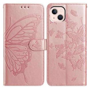 For iPhone 13 mini Butterfly Flutter Pattern Embossed Leather Phone Case(Rose Gold)