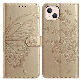 For iPhone 13 mini Butterfly Flutter Pattern Embossed Leather Phone Case(Gold)