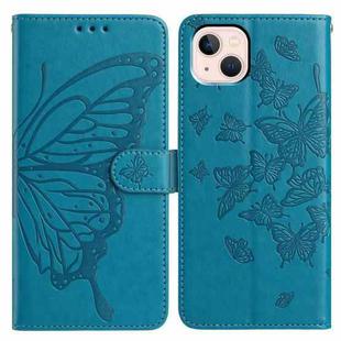 For iPhone 13 mini Butterfly Flutter Pattern Embossed Leather Phone Case(Blue)