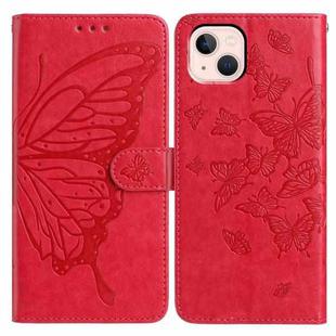 For iPhone 13 mini Butterfly Flutter Pattern Embossed Leather Phone Case(Red)