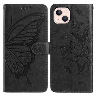 For iPhone 13 mini Butterfly Flutter Pattern Embossed Leather Phone Case(Black)