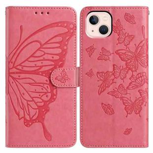 For iPhone 13 mini Butterfly Flutter Pattern Embossed Leather Phone Case(Rose Red)