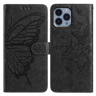 For iPhone 13 Pro Butterfly Flutter Pattern Embossed Leather Phone Case(Black)