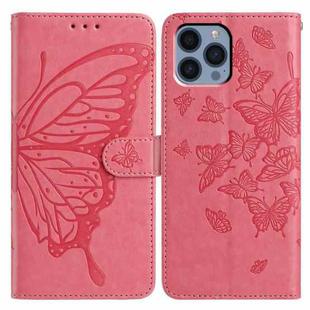 For iPhone 13 Pro Butterfly Flutter Pattern Embossed Leather Phone Case(Rose Red)