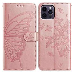 For iPhone 14 Pro Max Butterfly Flutter Pattern Embossed Leather Phone Case(Rose Gold)