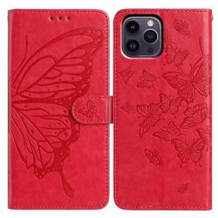 For iPhone 14 Pro Max Butterfly Flutter Pattern Embossed Leather Phone Case(Red)