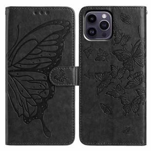 For iPhone 14 Pro Max Butterfly Flutter Pattern Embossed Leather Phone Case(Black)