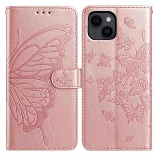 For iPhone 14 Butterfly Flutter Pattern Embossed Leather Phone Case(Rose Gold)