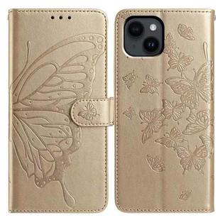 For iPhone 14 Butterfly Flutter Pattern Embossed Leather Phone Case(Gold)