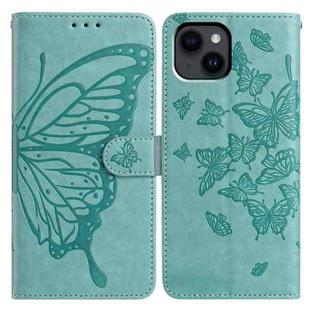 For iPhone 14 Butterfly Flutter Pattern Embossed Leather Phone Case(Green)