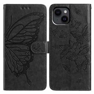 For iPhone 14 Butterfly Flutter Pattern Embossed Leather Phone Case(Black)