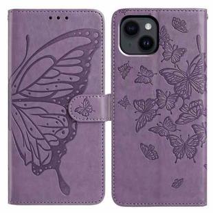 For iPhone 14 Butterfly Flutter Pattern Embossed Leather Phone Case(Purple)