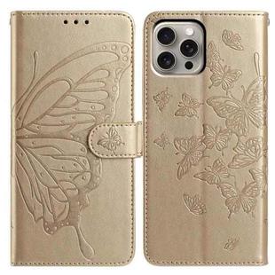 For iPhone 15 Pro Butterfly Flutter Pattern Embossed Leather Phone Case(Gold)