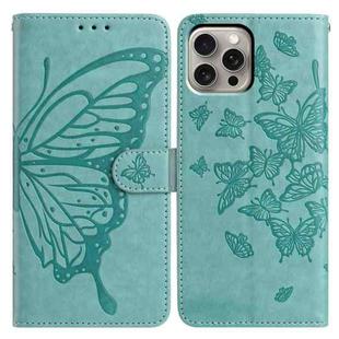 For iPhone 15 Pro Butterfly Flutter Pattern Embossed Leather Phone Case(Green)