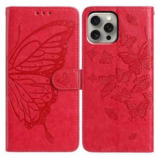 For iPhone 15 Pro Butterfly Flutter Pattern Embossed Leather Phone Case(Red)