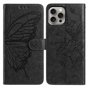 For iPhone 15 Pro Butterfly Flutter Pattern Embossed Leather Phone Case(Black)