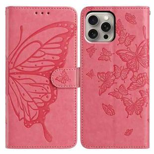 For iPhone 15 Pro Butterfly Flutter Pattern Embossed Leather Phone Case(Rose Red)