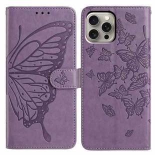 For iPhone 15 Pro Butterfly Flutter Pattern Embossed Leather Phone Case(Purple)