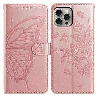 For iPhone 15 Pro Max Butterfly Flutter Pattern Embossed Leather Phone Case(Rose Gold)