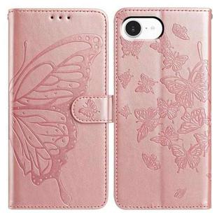 For iPhone 16e Butterfly Flutter Pattern Embossed Leather Phone Case(Rose Gold)