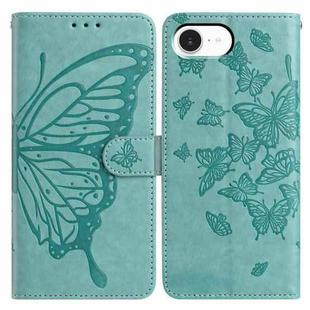 For iPhone 16e Butterfly Flutter Pattern Embossed Leather Phone Case(Green)