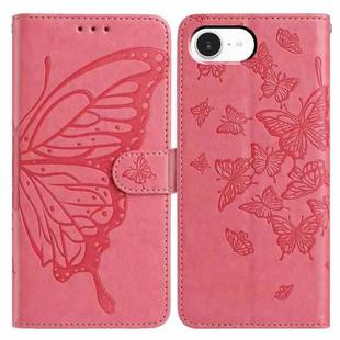 For iPhone 16e Butterfly Flutter Pattern Embossed Leather Phone Case(Rose Red)