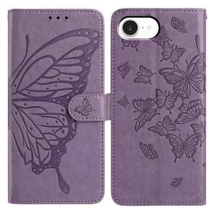 For iPhone 16e Butterfly Flutter Pattern Embossed Leather Phone Case(Purple)