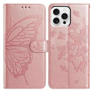 For iPhone 16 Pro Butterfly Flutter Pattern Embossed Leather Phone Case(Rose Gold)
