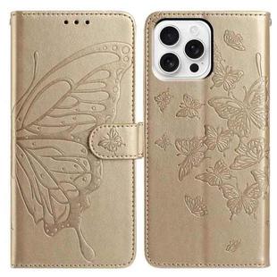For iPhone 16 Pro Butterfly Flutter Pattern Embossed Leather Phone Case(Gold)