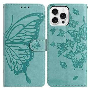 For iPhone 16 Pro Butterfly Flutter Pattern Embossed Leather Phone Case(Green)