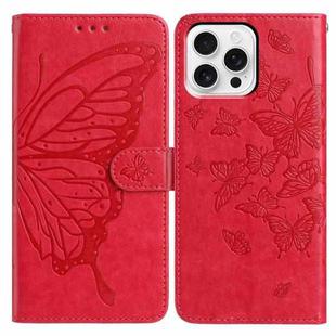 For iPhone 16 Pro Butterfly Flutter Pattern Embossed Leather Phone Case(Red)