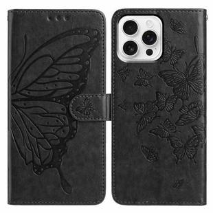 For iPhone 16 Pro Butterfly Flutter Pattern Embossed Leather Phone Case(Black)