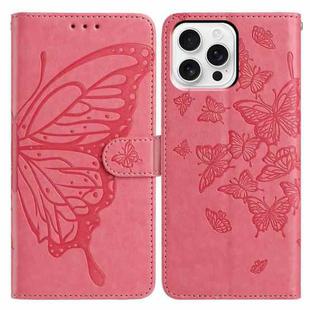 For iPhone 16 Pro Butterfly Flutter Pattern Embossed Leather Phone Case(Rose Red)