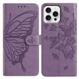 For iPhone 16 Pro Butterfly Flutter Pattern Embossed Leather Phone Case(Purple)